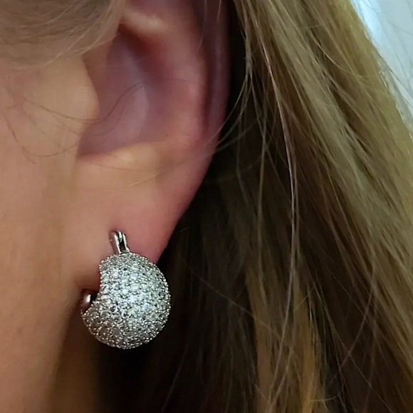 Silver Zircon Ball Earrings Luxury Exquisite White Gold Plated - Picture 4 of 5